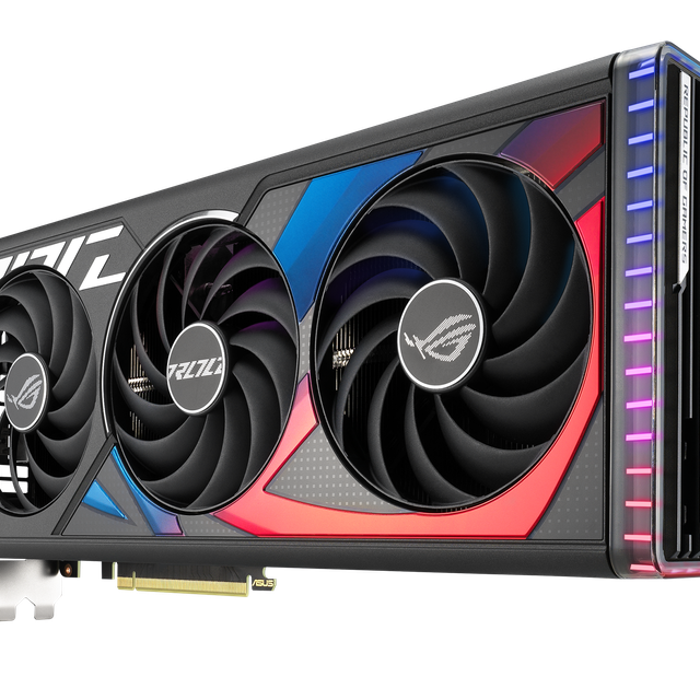 Angled Top Down View of the Rog Strix Ge Force Rtx 4070 Ti Graphics Card Highlighting the Fans, Argb Element 1
